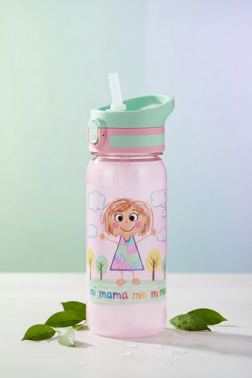 Botella rosa suave con diseño mi mamá me mima