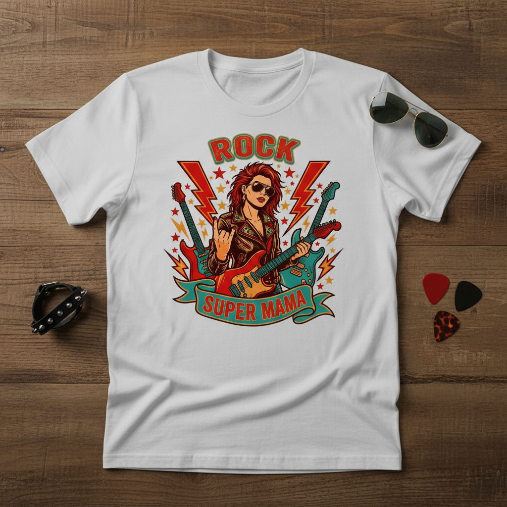 Camiseta Mamá Rockera flat lay