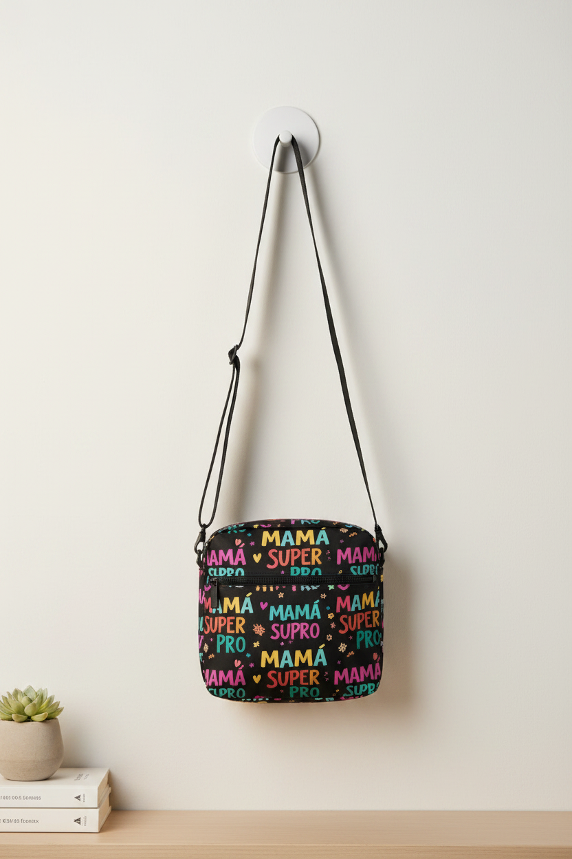Bolso Bandolera Mamá Super Pro colgado